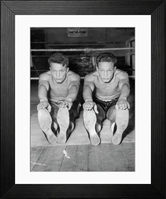 Framed Print : The Young One two -- Heavyweight twins prepare for battle -- Boxers have been known to appear in duplicate to their