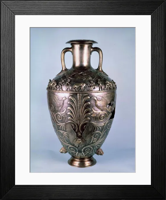 Framed Print : Vase with animal pattern by unknown artist, silver, gilded, 4th century BC, Russia, St Petersburg, State Hermitage, 70 Framed Print : Vase with animal pattern by unknown artist, silver, gilded, 4th century BC, Russia, St Petersburg, State Hermitage, 70