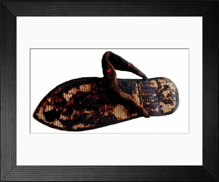 Framed Print : TutankhamunÍs sandal decorated with bound prisoners and sema-tawy symbols by Ancient Egypt / The Egyptian Museum Framed Print : TutankhamunÍs sandal decorated with bound prisoners and sema-tawy symbols by Ancient Egypt / The Egyptian Museum