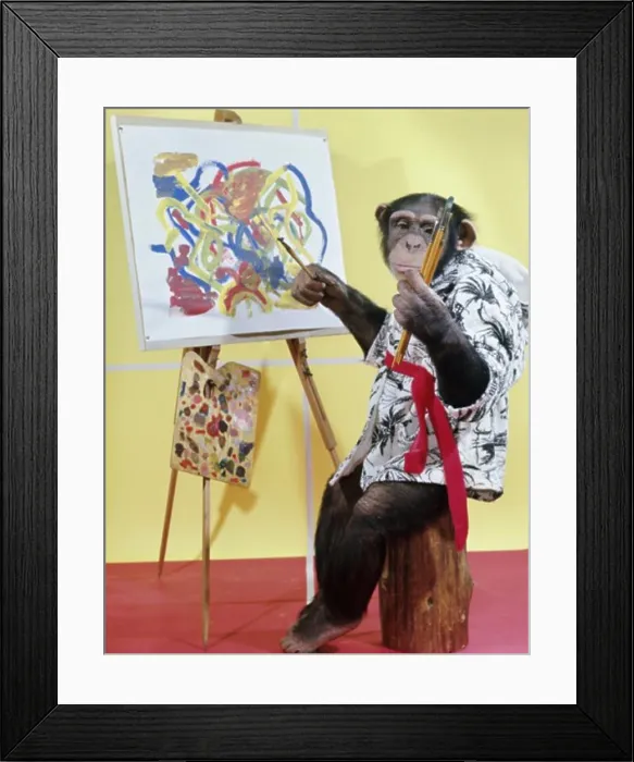 Framed Print : Creative Chimpanzee painting