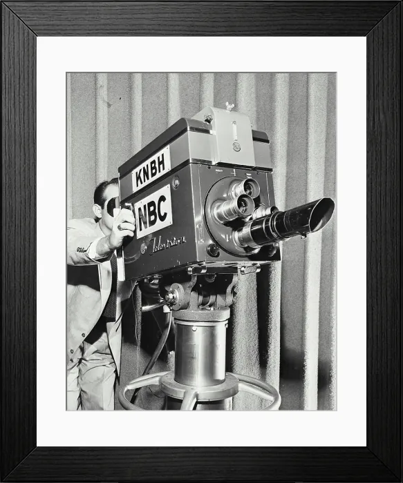 Framed Print : Vintage photograph. Close up of NBC television camera man Framed Print : Vintage photograph. Close up of NBC television camera man