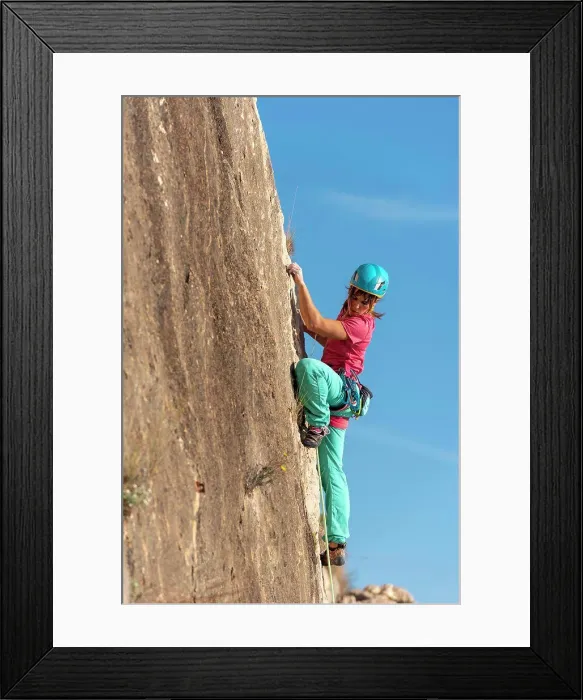 Framed Print : Female rock climber in Toix Est, Calpe, Costa Blanca, Alicante Province, Spain