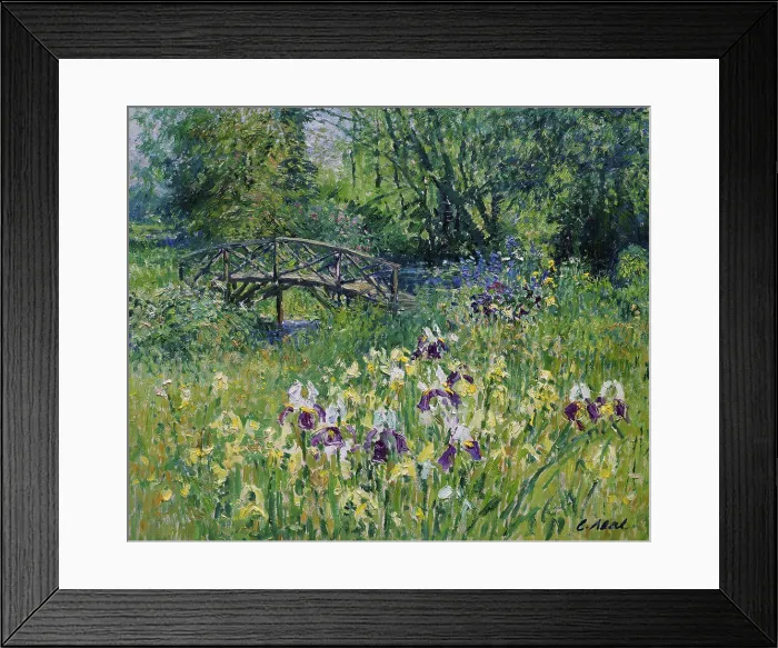 Framed Print : Japanese Bridge with Irises by Fleet Manor, Surrey 1998 Charles Neal (b.1951 / British) Oil on canvas Framed Print : Japanese Bridge with Irises by Fleet Manor, Surrey 1998 Charles Neal (b.1951 / British) Oil on canvas