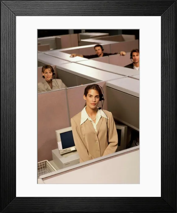 Framed Print : Portrait of customer service representatives in cubicles Framed Print : Portrait of customer service representatives in cubicles