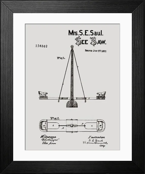 Framed Print : Patent Drawing for a See Saw Framed Print : Patent Drawing for a See Saw