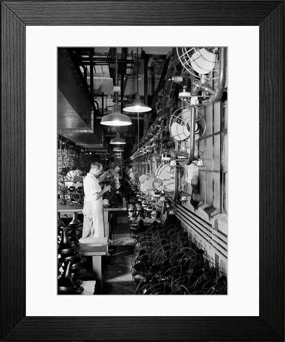 Framed Print : USA, Massachusetts, Springfield, Westinghouse Electric Corporation, View of fan assembly line Framed Print : USA, Massachusetts, Springfield, Westinghouse Electric Corporation, View of fan assembly line