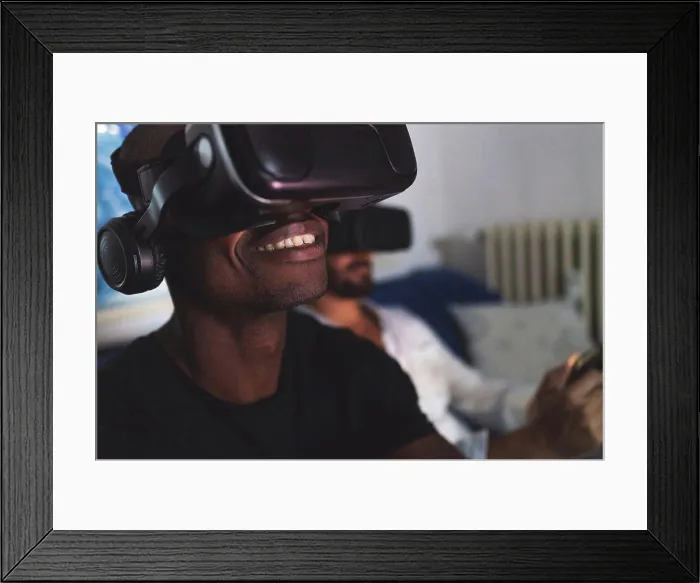 Framed Print : Man wearing virtual reality headset Framed Print : Man wearing virtual reality headset