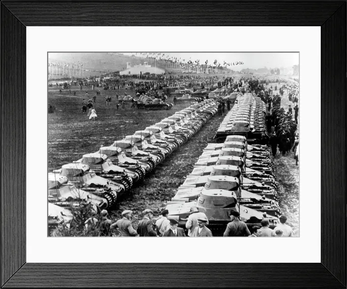 Framed Print : Part of the biggest mechanised army manoeuvres ever held in Germany. Small tanks ready for action. October 30, 1935 Framed Print : Part of the biggest mechanised army manoeuvres ever held in Germany. Small tanks ready for action. October 30, 1935