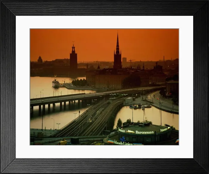 Framed Print : View of a city during sunset, Stockholm, Sweden Framed Print : View of a city during sunset, Stockholm, Sweden