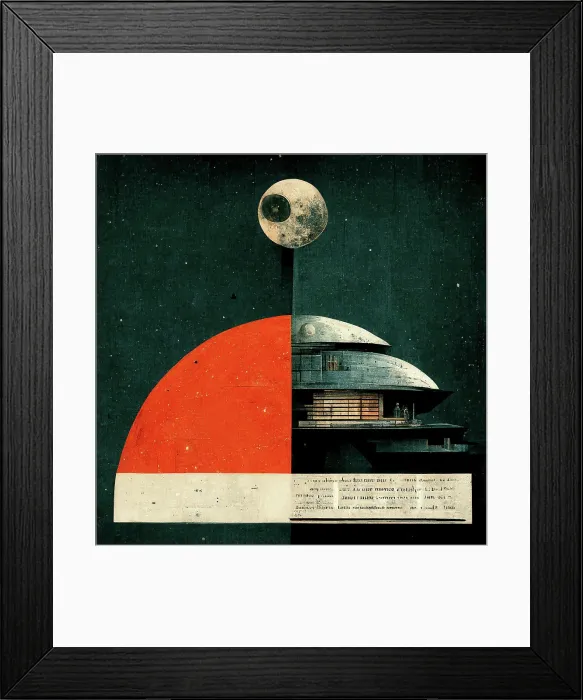 Framed Print : Science Fiction posters of space stations as mechanical drawings