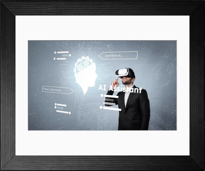Framed Print : Manager using VR glass writing and programing engineering prompt. Deviation
