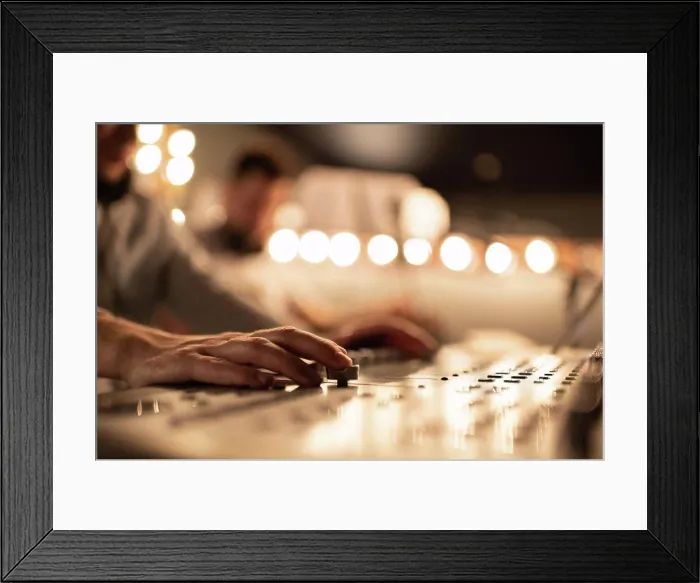Framed Print : Cropped sound director recording music Framed Print : Cropped sound director recording music