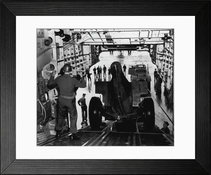 Framed Print : It's Spacious -- Giant Globemaster C-124 is loading 155 mm howitzer