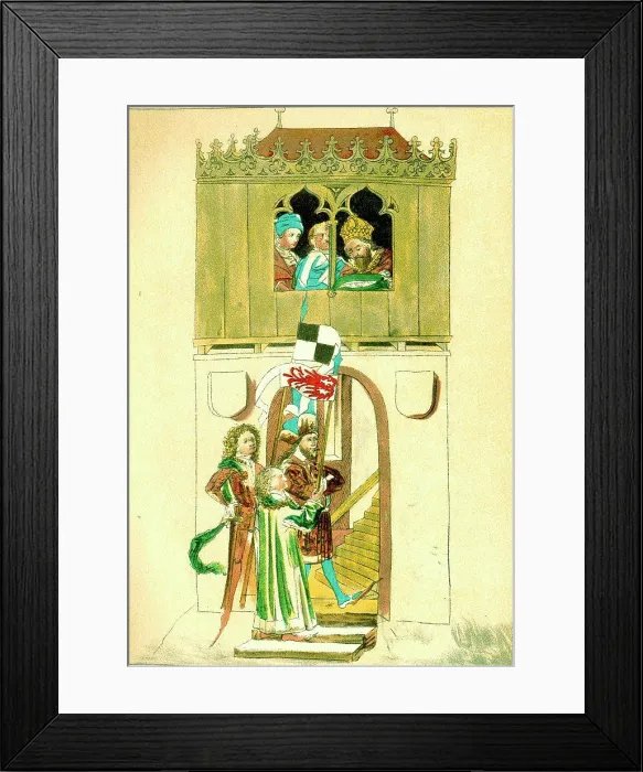 Framed Print : Illustration from manuscript by unknown artist, Color lithograph, circa 1440, Private Collection Framed Print : Illustration from manuscript by unknown artist, Color lithograph, circa 1440, Private Collection