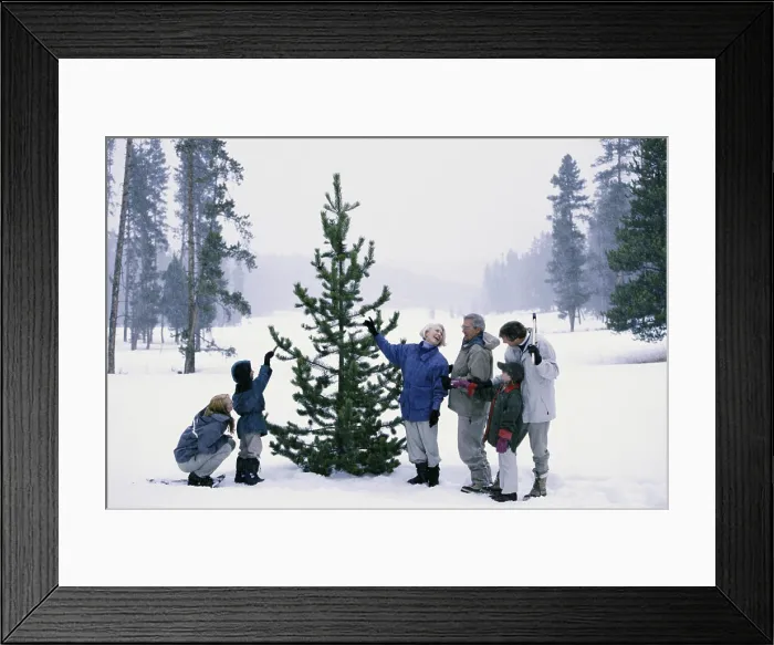 Framed Print : Family standing in the snow