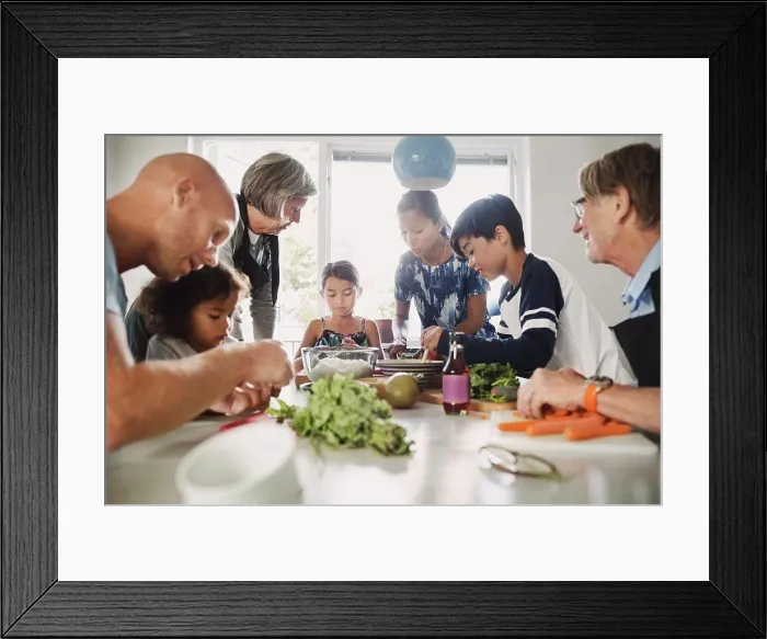 Framed Print : Multi-ethnic family preparing Asian food at kitchen Framed Print : Multi-ethnic family preparing Asian food at kitchen