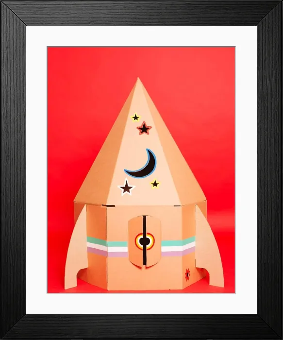 Framed Print : Cardboard space rocket. Concept image