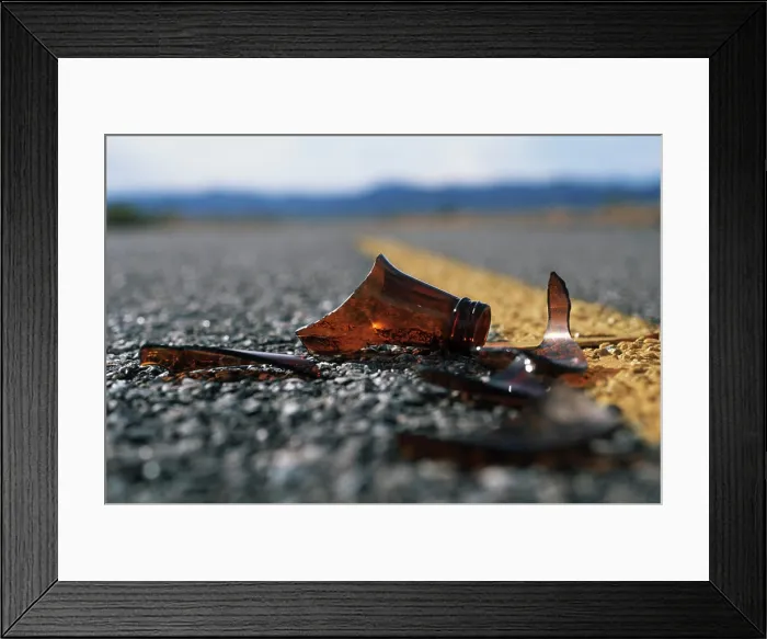 Framed Print : Broken glass hazard on highway, British Columbia, Canada