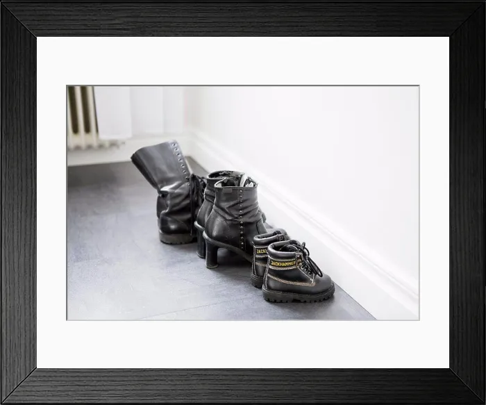 Framed Print : Family shoes lined up together