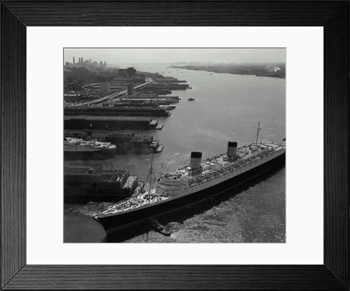 Framed Print : High angle view of a cruise ship at a harbor, RMS Queen Elizabeth II, Hudson River, New York City, New York State, USA