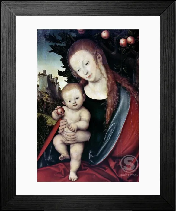 Framed Print : Virgin and Child under an Apple Tree by Lucas Cranach, the Elder, (1472-1553)