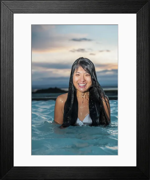 Framed Print : Woman enjoying geothermal spa in north Iceland Framed Print : Woman enjoying geothermal spa in north Iceland