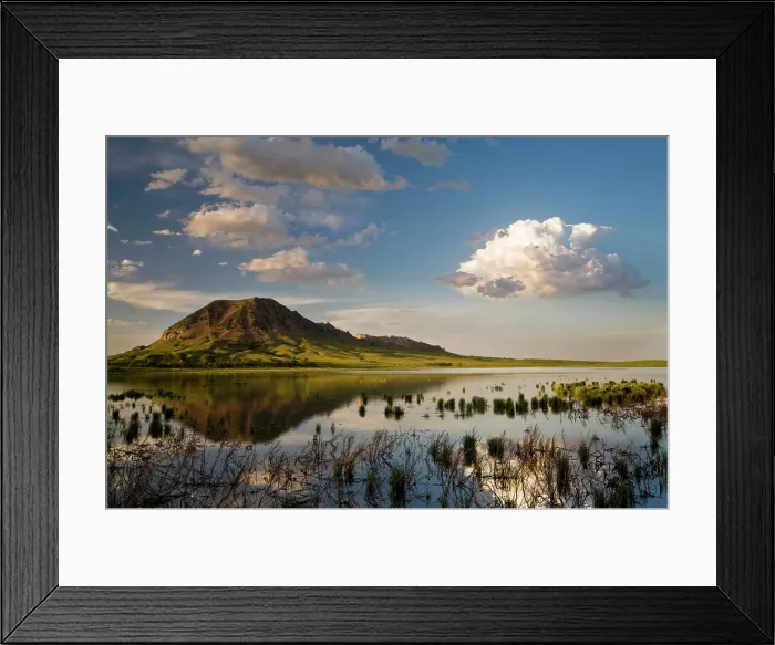 Framed Print : Bear Butte reflects into Bear Butte Lake near Sturgis South Dakota