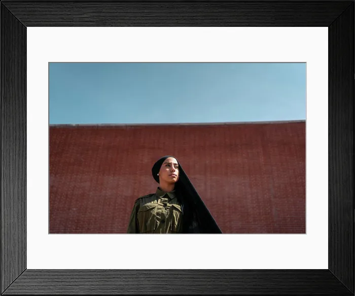 Framed Print : Bussiness muslim woman on a train station
