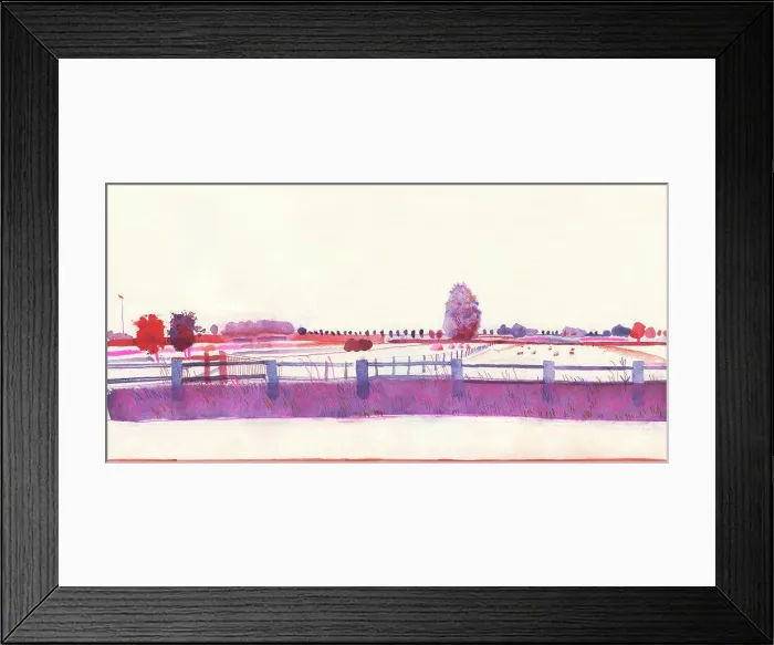 Framed Print : Landscape with fields and fence Framed Print : Landscape with fields and fence