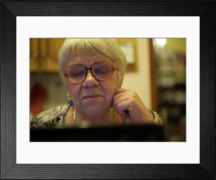 Framed Print : Modern elderly woman using skype Close-up shot of elderly woman having emotional skype talk using laptop Framed Print : Modern elderly woman using skype Close-up shot of elderly woman having emotional skype talk using laptop