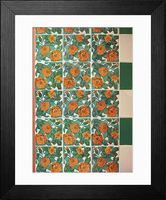 Framed Print : Tiles with carnation motifs, Casa Vicens Gaudi, Barcelona, Spain, Europe Framed Print : Tiles with carnation motifs, Casa Vicens Gaudi, Barcelona, Spain, Europe