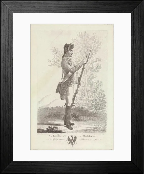 Framed Print : Prussian musketeer with musket and bayonet, Mathias de Sallieth, 1764 - 1791 Framed Print : Prussian musketeer with musket and bayonet, Mathias de Sallieth, 1764 - 1791