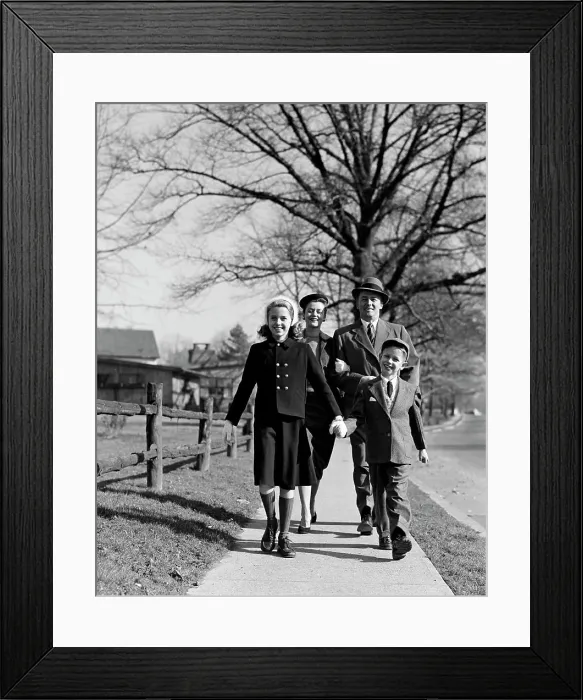 Framed Print : Parents with children on sidewalk Framed Print : Parents with children on sidewalk