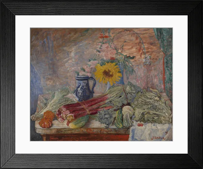 Framed Print : Flowers and vegetables, James Ensor, 1896, painting, 1896, Belgian Art
