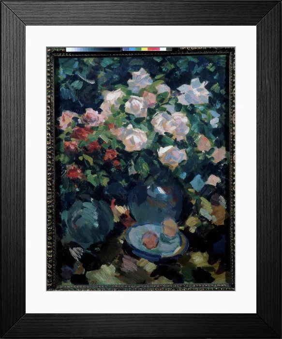 Framed Print : Roses in a blue jug by Korovin Framed Print : Roses in a blue jug by Korovin