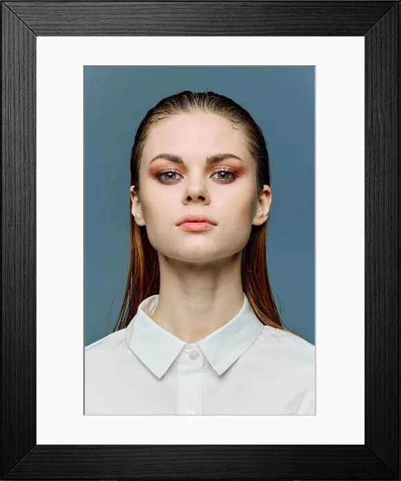 Framed Print : a close vertical portrait of a beautiful woman with her hair laid back Framed Print : a close vertical portrait of a beautiful woman with her hair laid back