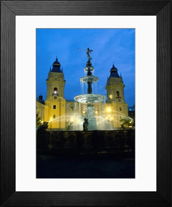 Framed Print : Fountain near a cathedral, Plaza de Armas, Lima, Peru Framed Print : Fountain near a cathedral, Plaza de Armas, Lima, Peru