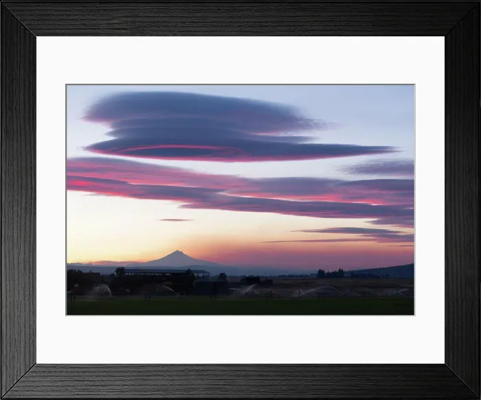 Framed Print : Pink hues are reflected of the clouds over Mount Jefferson Oregon