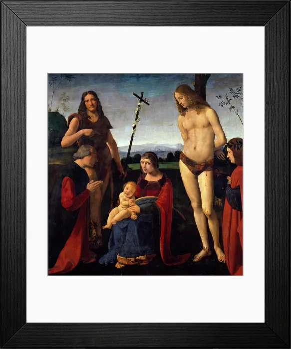Framed Print : The Virgin and Child with Saints John The Baptist and Sebastian Between Two Donors by Giovanni Antonio Boltraffio Framed Print : The Virgin and Child with Saints John The Baptist and Sebastian Between Two Donors by Giovanni Antonio Boltraffio