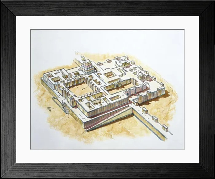 Framed Print : Irak. Assyrian Dur Sharrukin (Modern Khorsabad). Reconstructed palace of Sargon II. Color illustration Framed Print : Irak. Assyrian Dur Sharrukin (Modern Khorsabad). Reconstructed palace of Sargon II. Color illustration