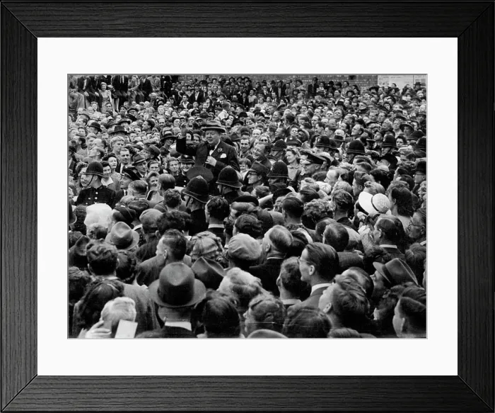 Framed Print : Churchill Hailed On Election Tour -- The Prime Minister stands in the leading car of a long procession passing through Framed Print : Churchill Hailed On Election Tour -- The Prime Minister stands in the leading car of a long procession passing through