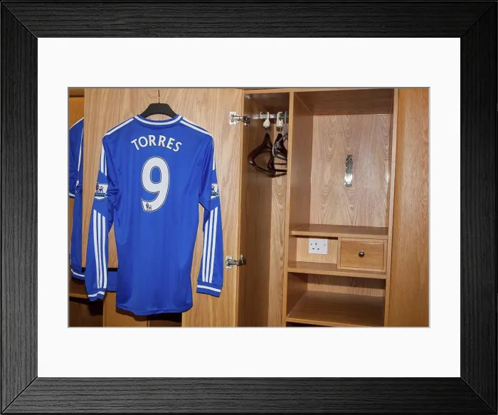 Framed Print : Fernando Torres shirt on his locker in home team changing room Framed Print : Fernando Torres shirt on his locker in home team changing room