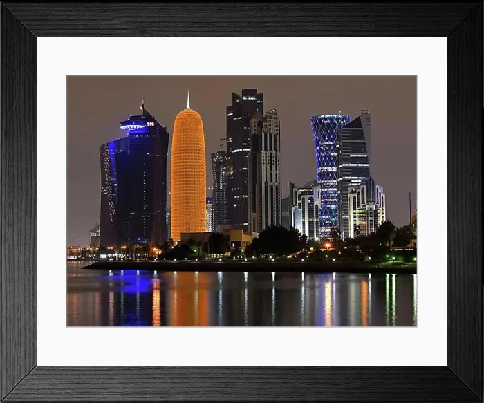 Framed Print : Night scene, skyline of Doha with Al Bidda Tower Framed Print : Night scene, skyline of Doha with Al Bidda Tower
