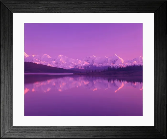 Framed Print : NA, USA, Alaska, Denali NP, Wonder Lake, Evening light on Alaska Range from north end of Wonder Lake