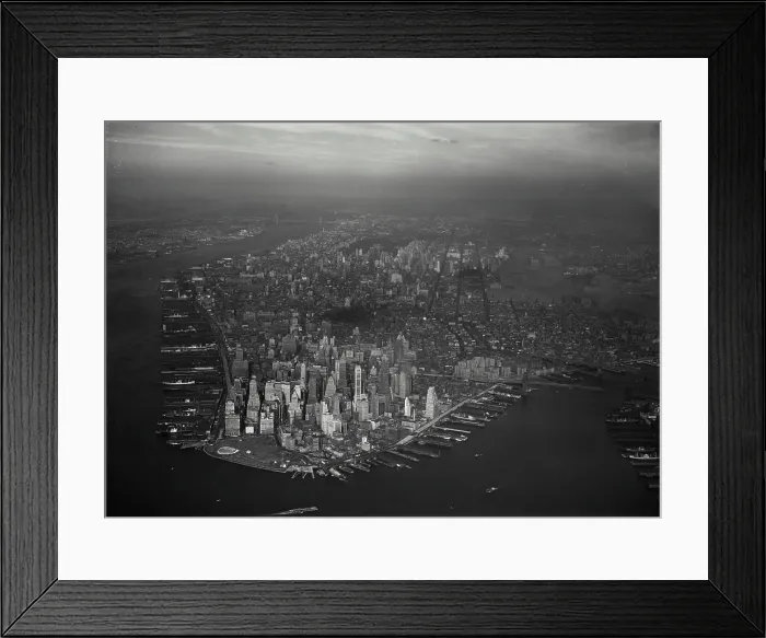 Framed Print : Vintage Photograph. Aerial view of Lower Manhattan showing the Financial District and newly constructed Battery Park Framed Print : Vintage Photograph. Aerial view of Lower Manhattan showing the Financial District and newly constructed Battery Park