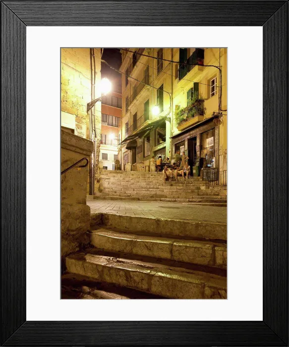 Framed Print : Small cafe in alley at night; Palma, Majorca, Spain Framed Print : Small cafe in alley at night; Palma, Majorca, Spain