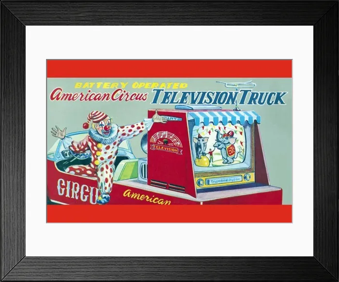 Framed Print : American Circus Television Truck, Vintage Toy Box Art Framed Print : American Circus Television Truck, Vintage Toy Box Art