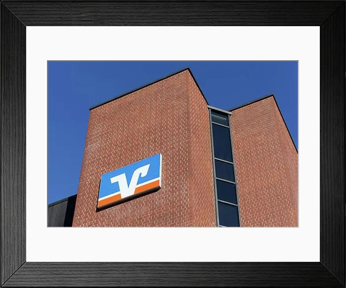 Framed Print : Volksbank Bochum-Witten eG, logo on the building, cooperative bank, Bochum, North Rhine-Westphalia, Germany, Europe
