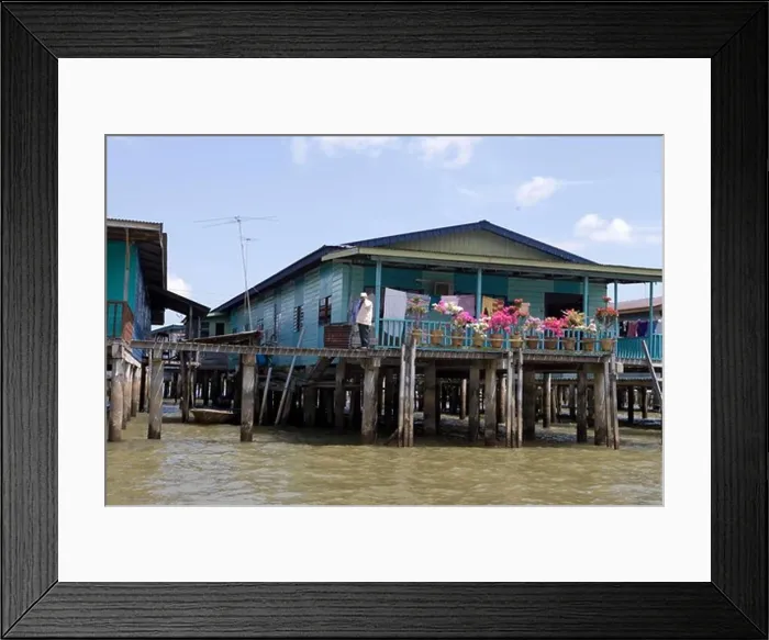 Framed Print : Water Village Stilt Houses, Kampong Ayer Water Village, Bandar Seri Begawan, Brunei Darussalam, Asia
