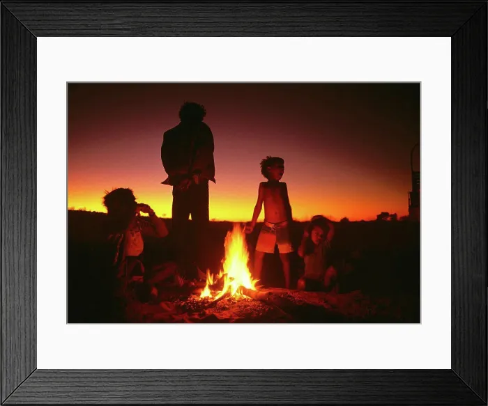Framed Print : Australian Aboriginal family around campfire, Canning Stock Route, Western Australia Framed Print : Australian Aboriginal family around campfire, Canning Stock Route, Western Australia